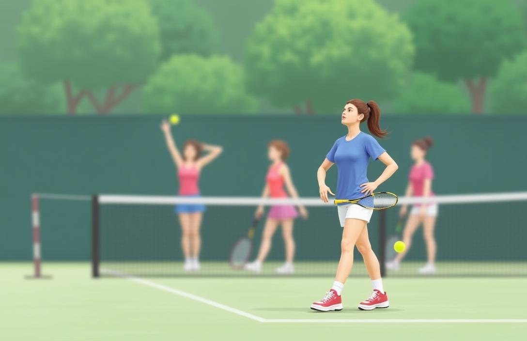 Tennis players ready to serve during a match